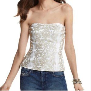 EUC WHBM Black/White/Tan Stripe Corset Top Sz 0